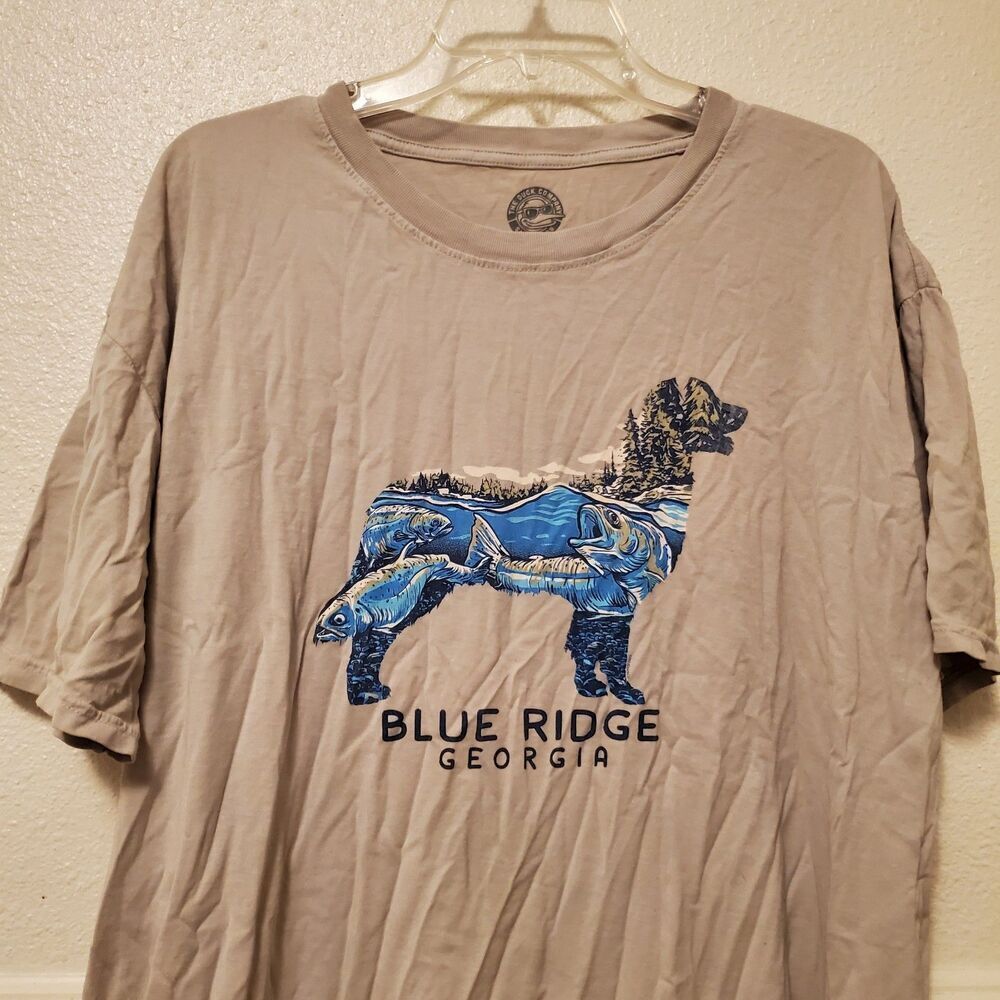 The Duck Company Blue Ridge Georgia Dog Fish Graphic T-Shirt Mens 2XL Tan Cotton - Picture 3 of 13
